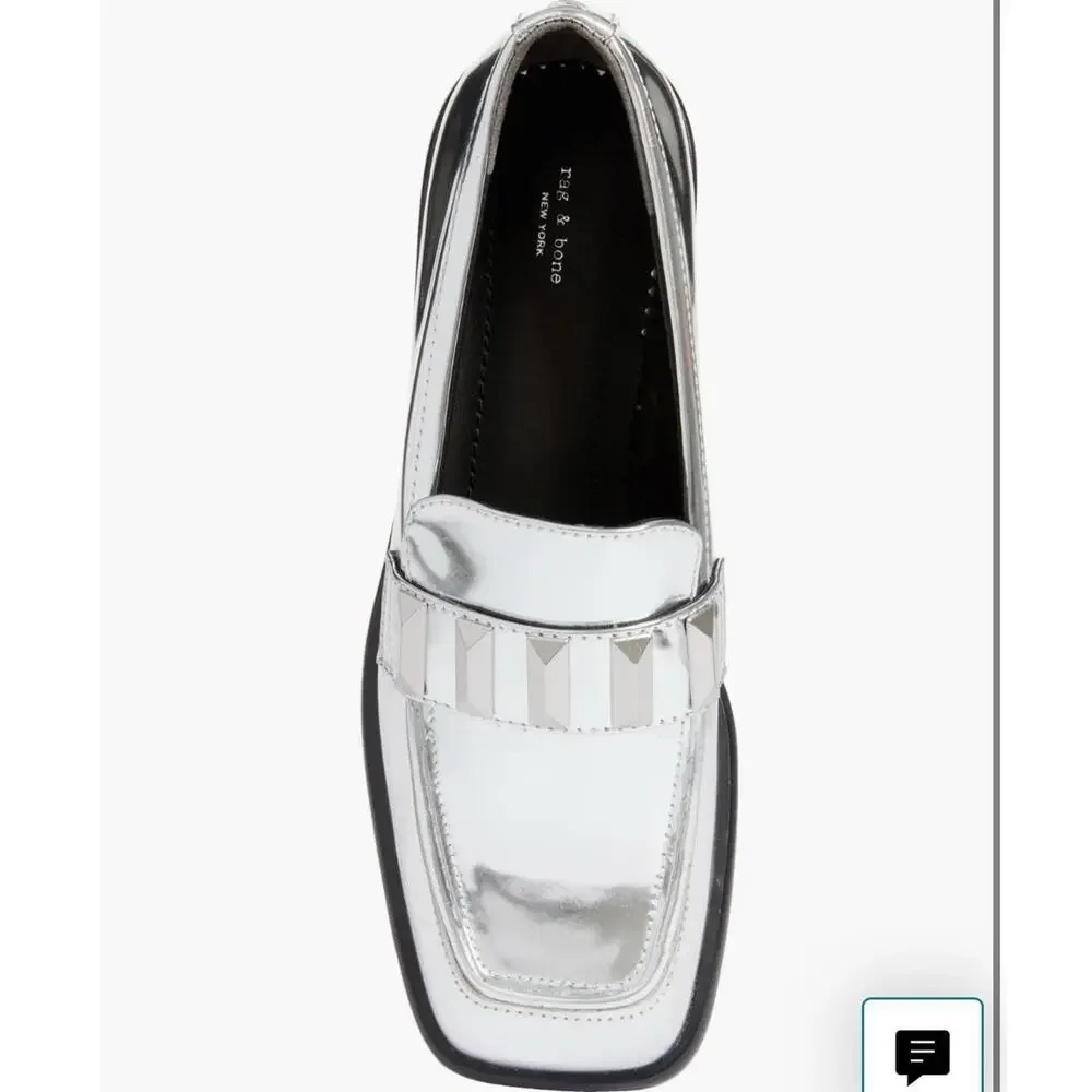 Rag & Bone Size 39.5 US 9.5 Sliver Metallic Square Loafer Shoes NEW Maxwell $425
